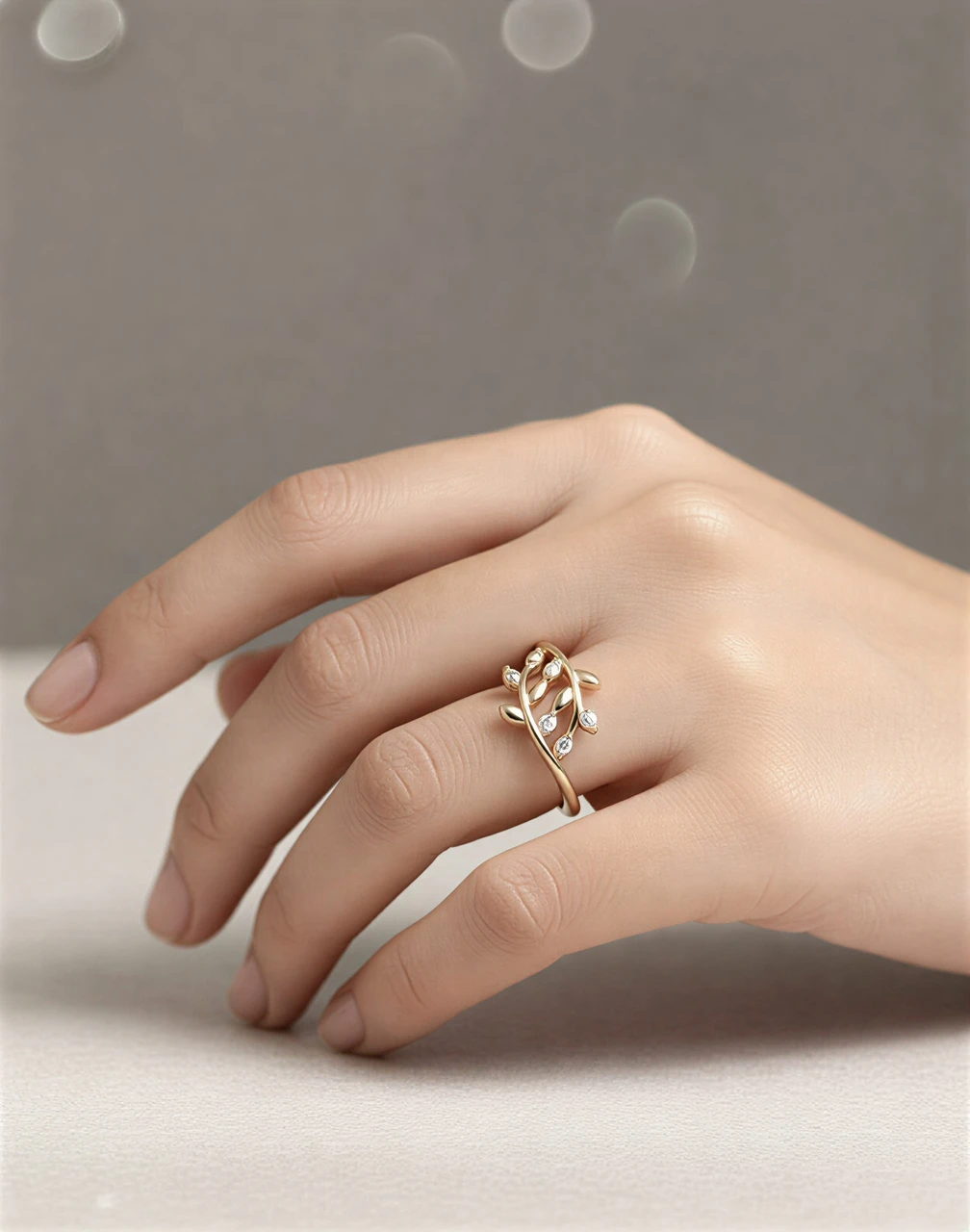 Vaynora Jewels Women Gold Plated Leaf Design Adjustable Ring with American Diamond Copper Crystal Gold Plated Rin