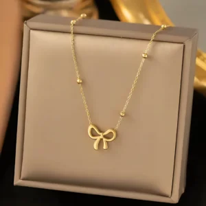 alinora jewels Elegant Gold Bow Pendant Necklace for Women Gold-plated Stainless Steel Pendant