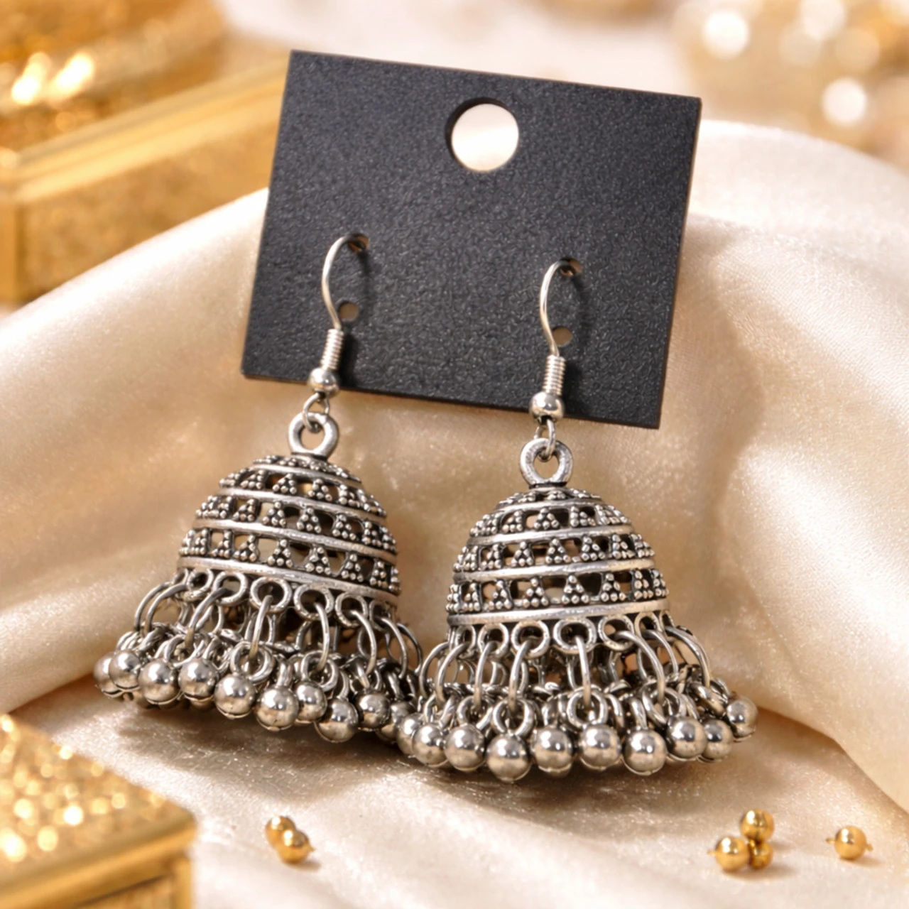 Anvera collectives Women Oxidised Silver Jhumka Earrings | Traditional Dome Bell Design Alloy Drops & Danglers, Jhumki Earring